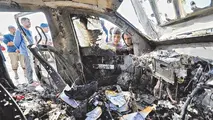 Restos de uno de los vehículos tras el ataque a trabajadores humanitarios en Gaza./ BBC