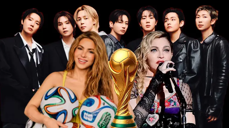 Shakira, Madona y BTS actuar&aacute;n en la final del Mundial 2026./ COMPOSICI&Oacute;N OPINI&Oacute;N