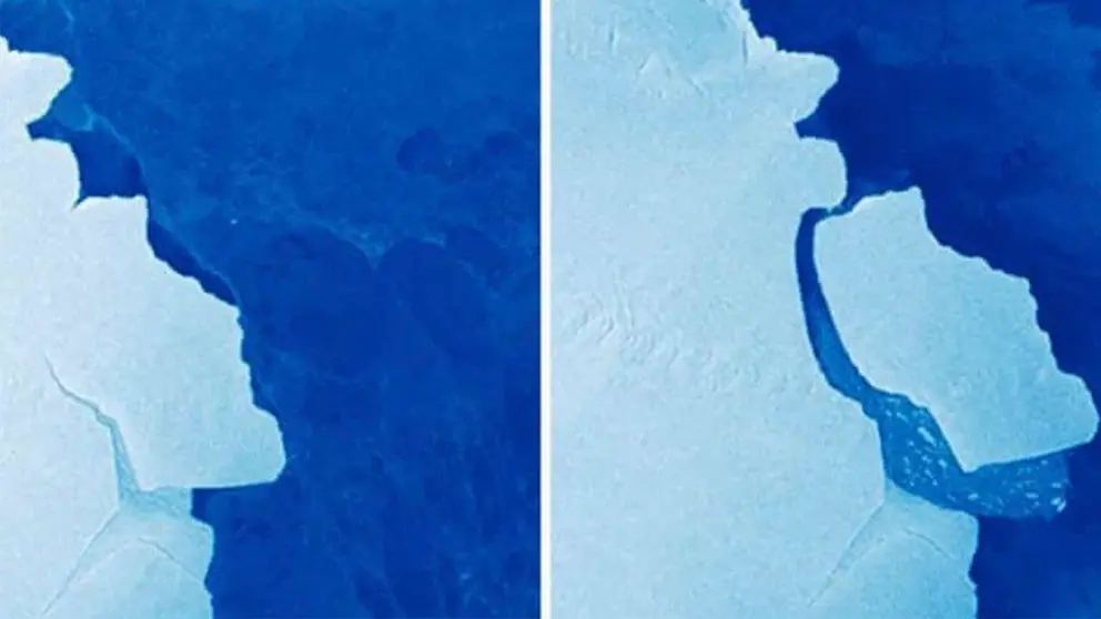 La imagen muestra el desprendimiento del iceberg D28 en la Ant&aacute;rtida