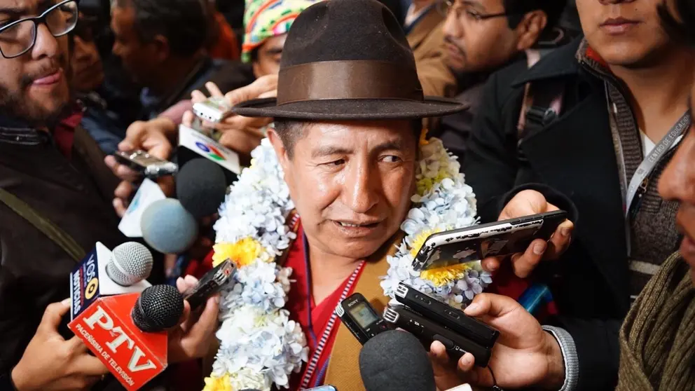 Rafael Quispe, durante una conferencia de prensa en el Palacio Quemado. ARCHIVO