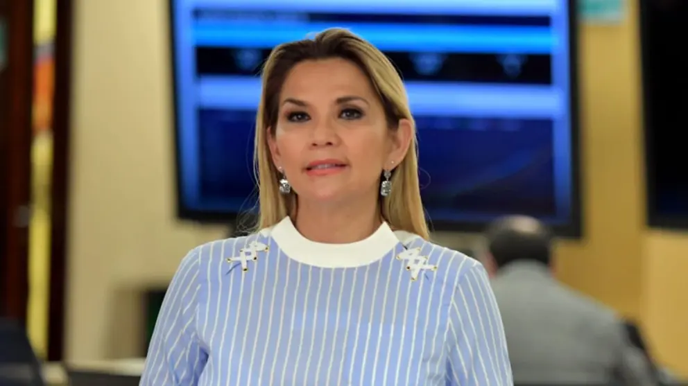La presidenta Jeanine &Aacute;&ntilde;ez, durante un mensaje al pa&iacute;s. ABI