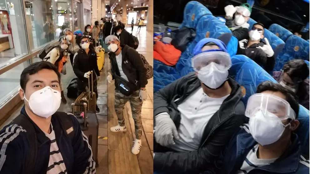 Los deportistas en el aeropuerto de Colombia. MINISTERIO DE DEPORTES