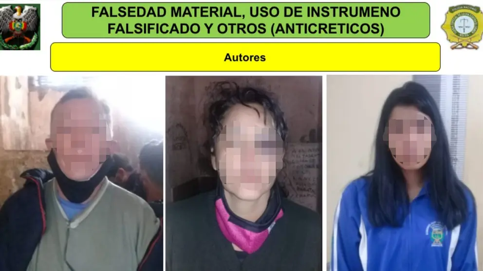 Las personas aprehendidas por estafar con anticréticos. 