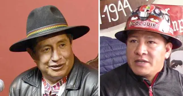 Rafael Quispe (i) y el dirigente minero Orlando Guti&eacute;rrez. Erbol