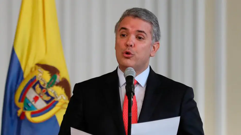 El presidente de Colombia, Iv&aacute;n Duque, durante una conferencia de prensa. EFE