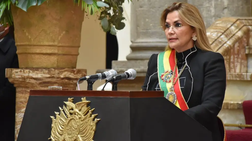 La presidenta Jeanine Áñez en Palacio de Gobierno, este 6 de agosto. ABI