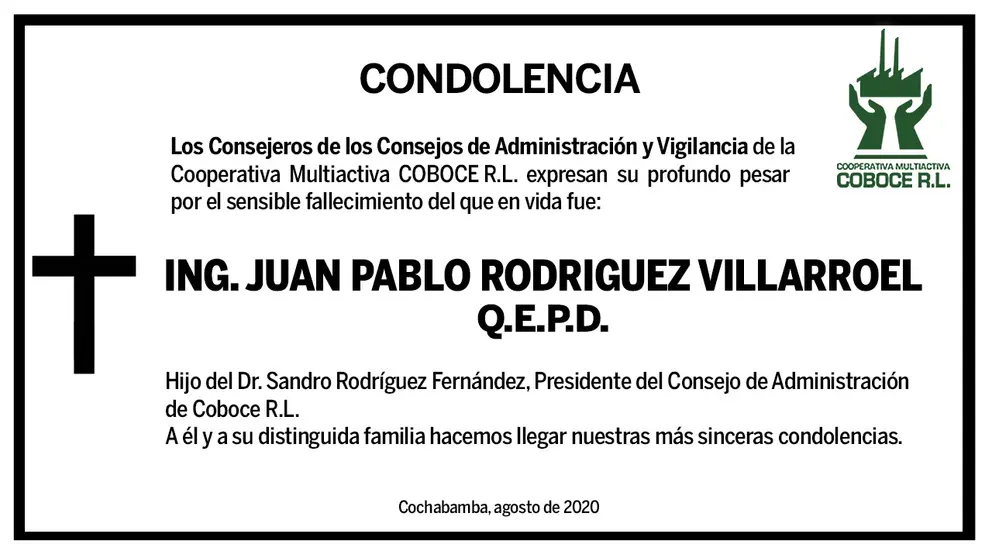 Condolencia | Ing. Juan Pablo Rodr&iacute;guez