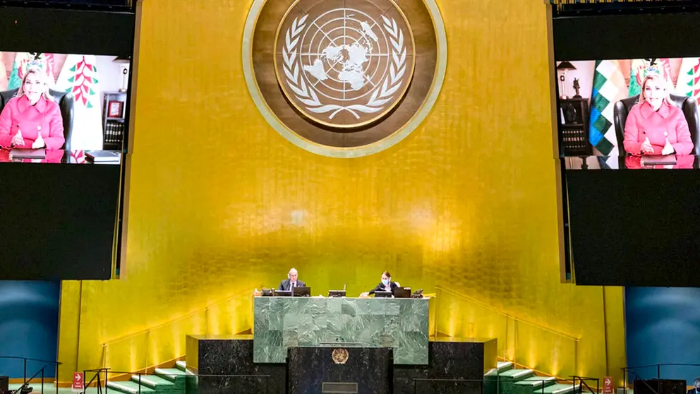 La Asamblea de la ONU con la participación de la presidenta Jeanine Áñez. UNNEWS