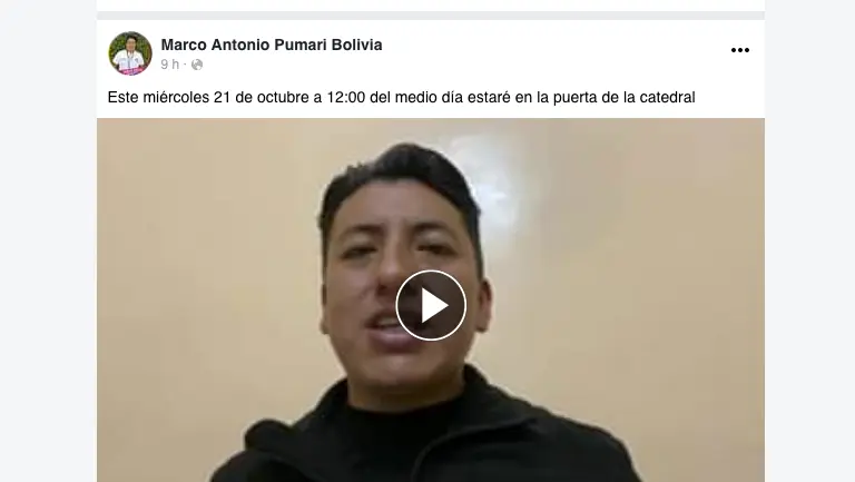 El potosino Marco Pumari env&iacute;a su mensaje. Captura de video