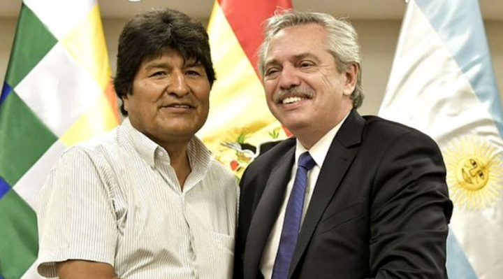 Evo Morales (expresidente de Bolivia) y Alberto Fernández, presidente de Argentina, en un encuentro anterior.