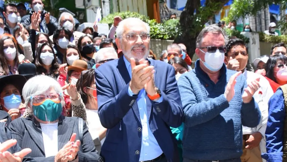Carlos Mesa, durante un mitin en La Paz.