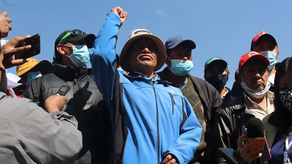 Sim&oacute;n Amaru, dirigente de 
la Coordinadora Nacional en Defensa de la Democracia.