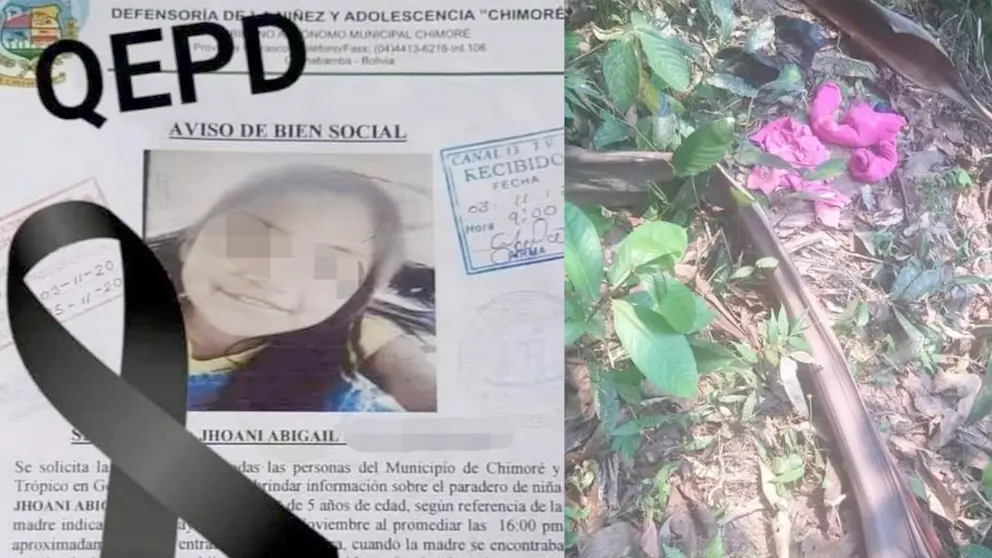 Fotografía del cartel que usaron para la búsqueda de Jhoani Abigail y sus prendas de vestir encontradas cerca del río &ldquo;La J&rdquo;, en Chimoré.  Cortesía 