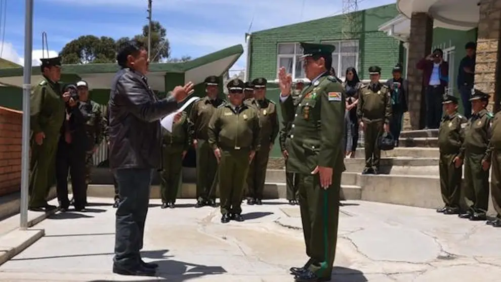 Maximiliano D&aacute;vila cuando fue posesionado como jefe de la FELCN, en 2019. FELCC