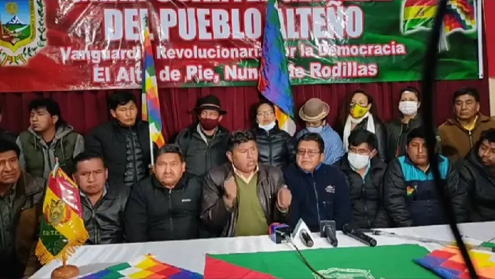 Integrantes del llamado Cuartel General de El Alto sientan su postura. Captura de video