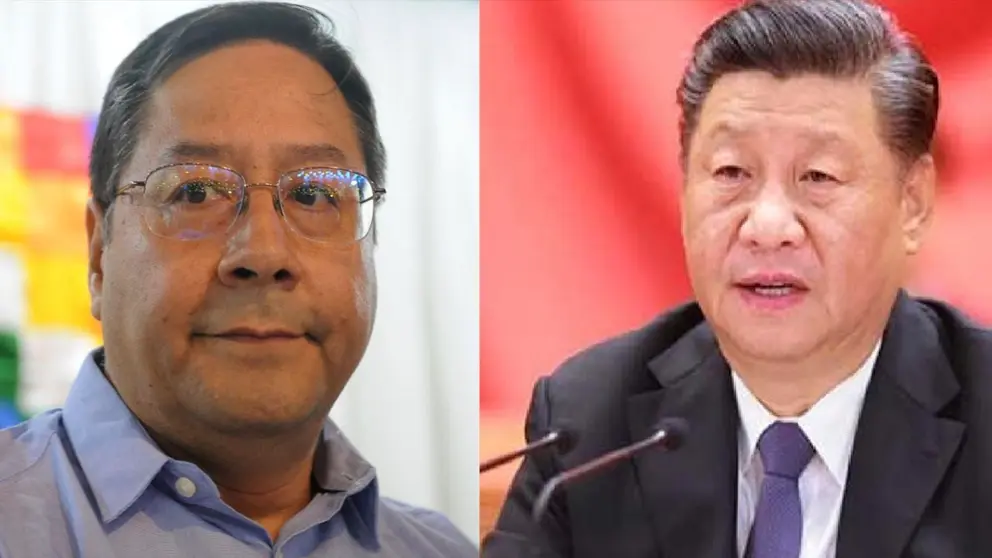 El presidente de Bolivia, Luis Arce, y su hom&oacute;logo de China, Xi Jinping. ERBOL
