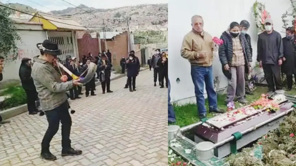 Con música autóctona despiden al &ldquo;tataque&rdquo;, en La Paz. Captura de pantalla de la transmisión de Eduardo Inclan