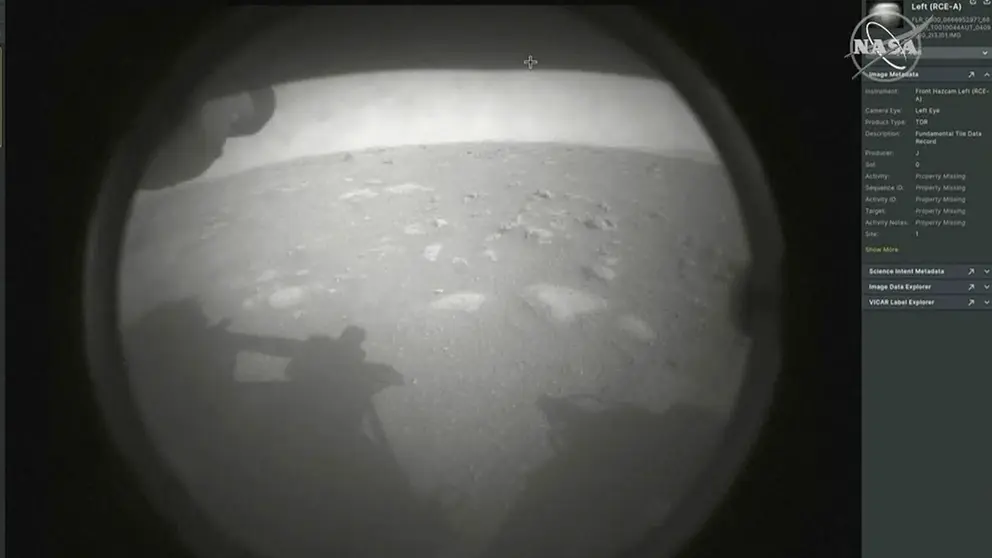 Imagen de la camara del Rover Persevarence de la NASA en Marte. Captura NASA