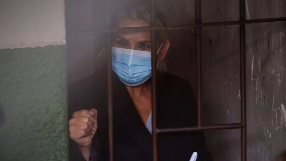 Jeanine &Aacute;&ntilde;ez, en celdas de la FELCC de La Paz, el 14 de marzo. ABI