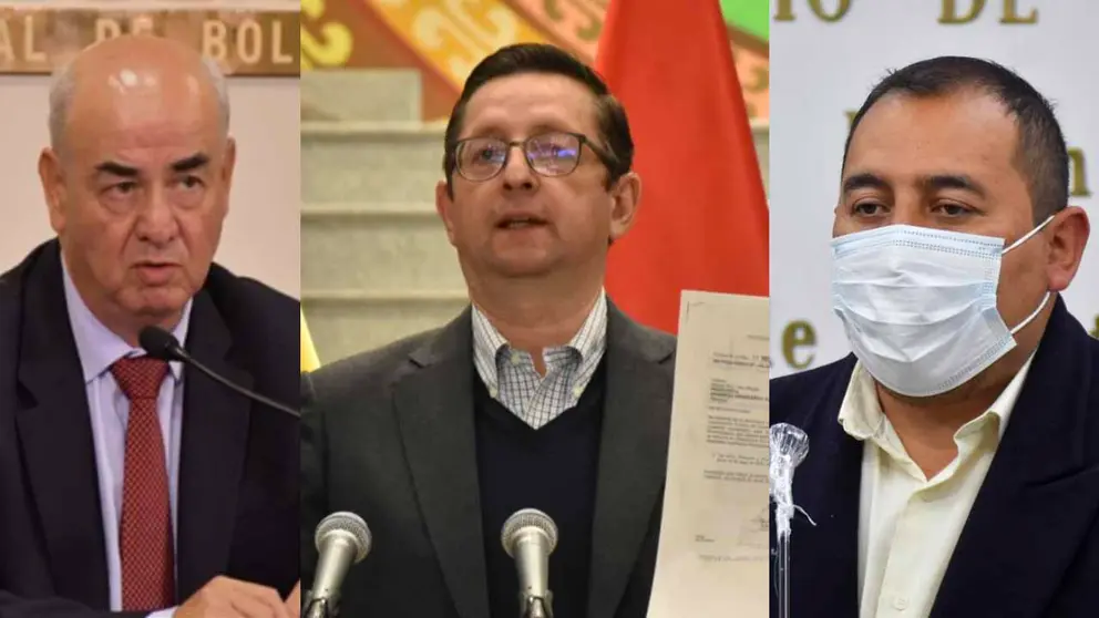 Los exministros de Econom&iacute;a, Jose Luis Parada y Oscar Ort&iacute;z (i) y el esvceministro de Seguridad Ciudadana Wilson Santamaria.