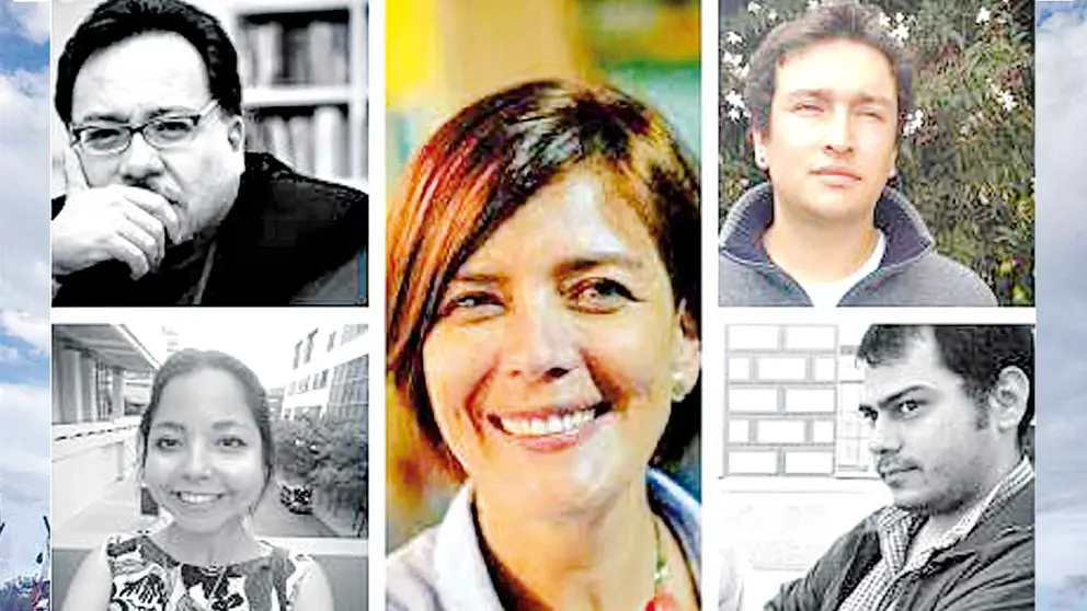 El plantel docente del diplomado de Escritura Creativa- Gabriel Chávez, Natalia Chávez, Magela Baudoin, Sebastián Antezana y Maxi Barrientos.  ARCHIVO