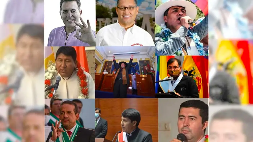 Los gobernadores Alejandro Unzueta, Oscar Montes, Jhonny Vedia, Jhonny Mamani, Santos Quispe, Humberto Sánchez, Luis Fernando Camacho, Damián Condori y Regis Richter.