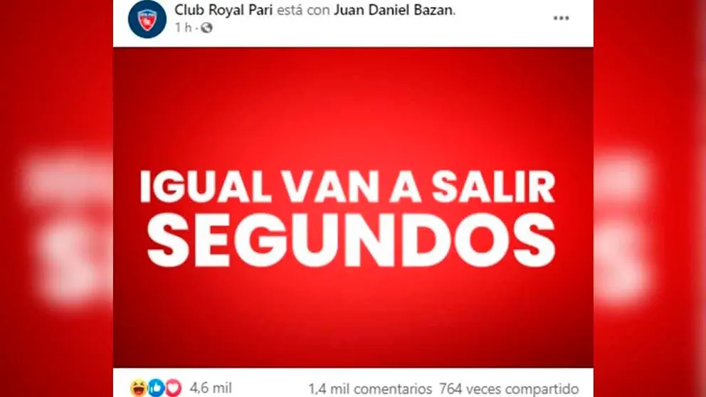 Mensaje con el cual el club Royal Pari se dirigi&oacute; a los jugadores de The Strongest. P&aacute;gina Royal Pari
