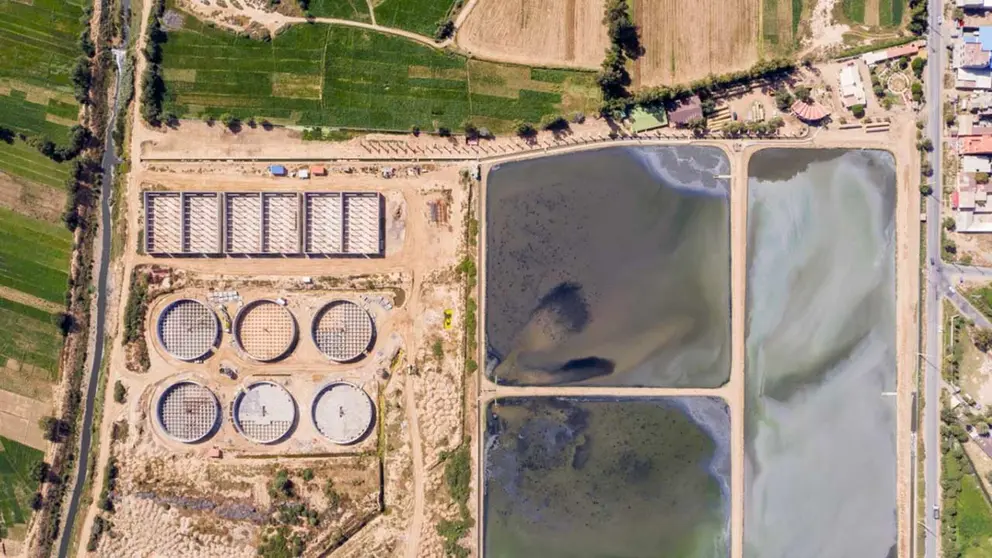 Vista de dron de la planta de tratamiento de Albarrancho. GAMC