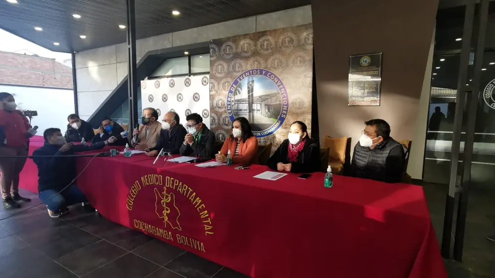 Representantes del Colegio M&eacute;dico, durante una conferencia de prensa.