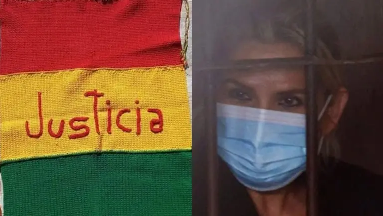El tejido tricolor. Del otro lado, la expresidenta Jeanine &Aacute;&ntilde;ez.