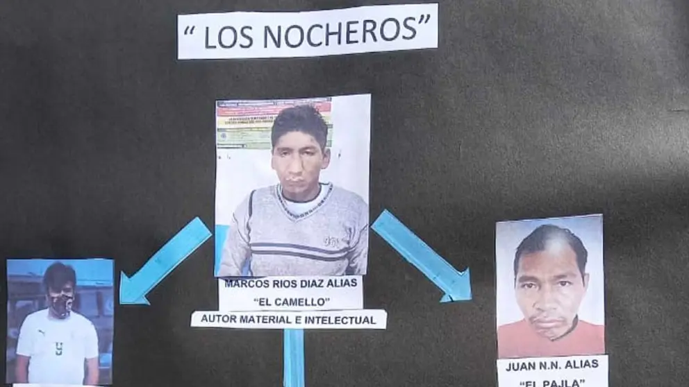 Policía presenta cuadro identificando a los delincuentes. CORTESÍA