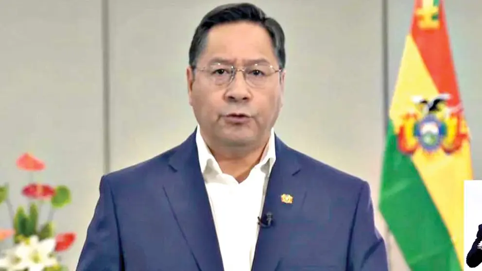 El presidente Luis Arce, en su mensaje al país. CAPTURA