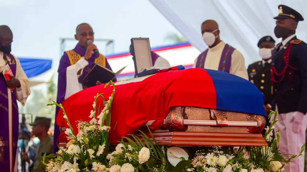 Registro este viernes del funeral del asesinado presidente de Haití, Jovenel Moise, en Cap-Haitien (Haití). EFE