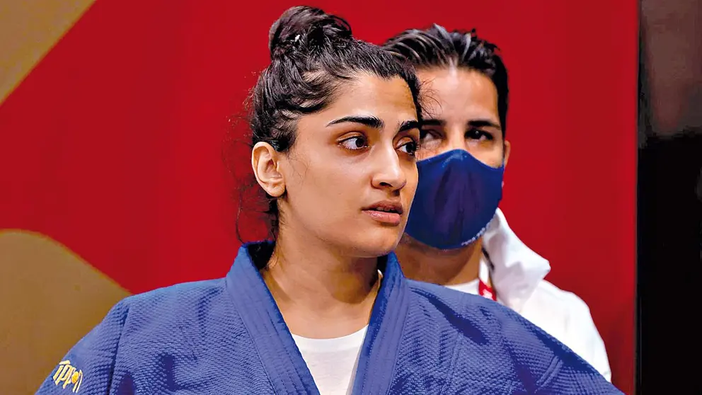 La taekwondista afgana Nigara Shaheen, en los Juegos de Tokio.    EFE