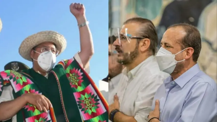 El presidente del Estado, Luis Arce (i), y el gobernador cruce&ntilde;o, Luis Fernando Camacho. RRSS