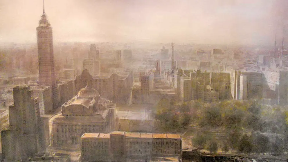 La acuarela &ldquo;Panorámico de la Ciudad de México&rdquo; de Ricardo Pérez Alcalá . IWS-BOLIVIA
