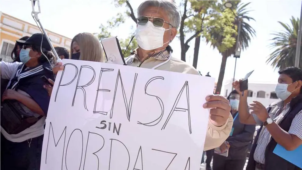 Trabajadores de la prensa en una movilización en Cochabamba. DICO SOLÍS