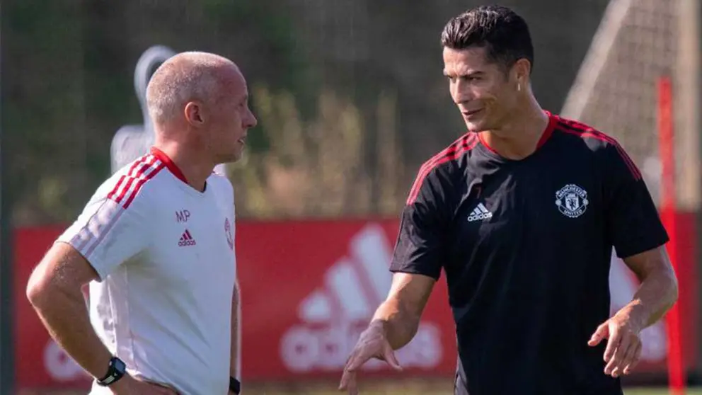 Cristiano Ronaldo en su primera pr&aacute;ctica con el United. Gentileza Ecuavisa