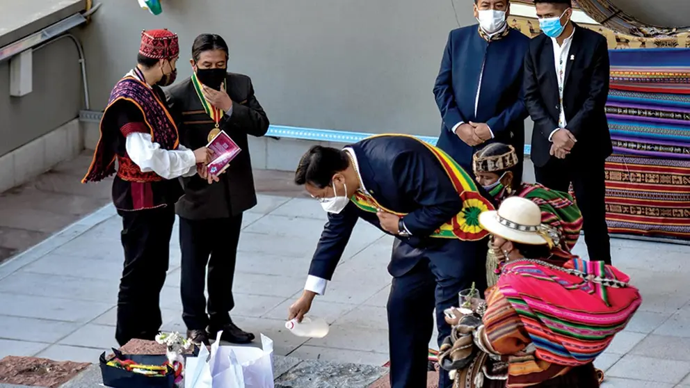 El presidente Luis Arce en una ceremonia en la Casa Grande del Pueblo tras su posesión.        ARCHIVO-ABI