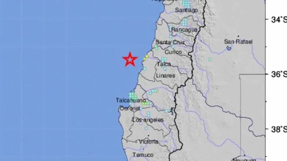 Imagen de un mapa y la localizaci&oacute;n del sismo en Chile. EFE