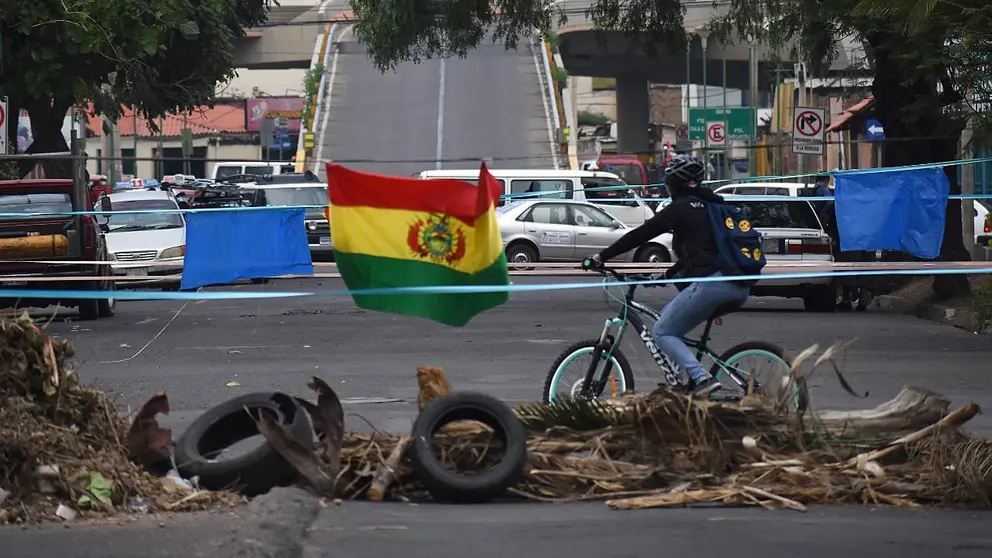Un punto de bloqueo en la ciudad de Cochabamba.