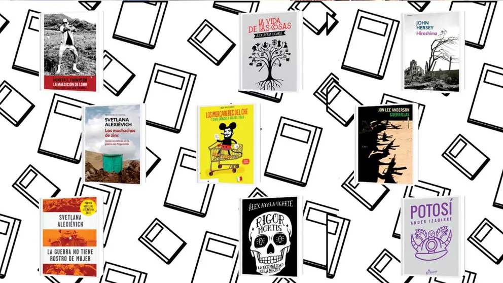 Algunos de los títulos de periodismo disponibles en la Feria del Libro de Cochabamba. ELABORACIÓN PROPIA