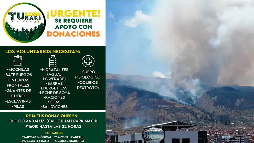 Lista de insumos para apoyar a los voluntarios. Tunari Sin Fuego