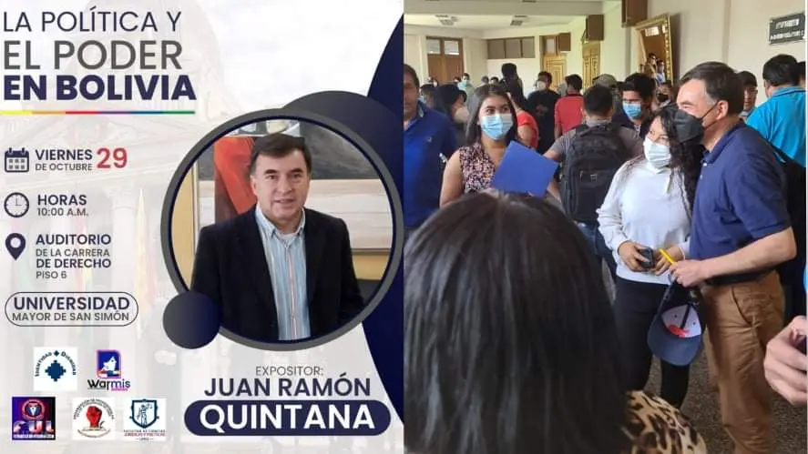 Juan Ram&oacute;n Quintana (d), con algunos de los estudiantes de Derecho de la UMSS. Gentileza