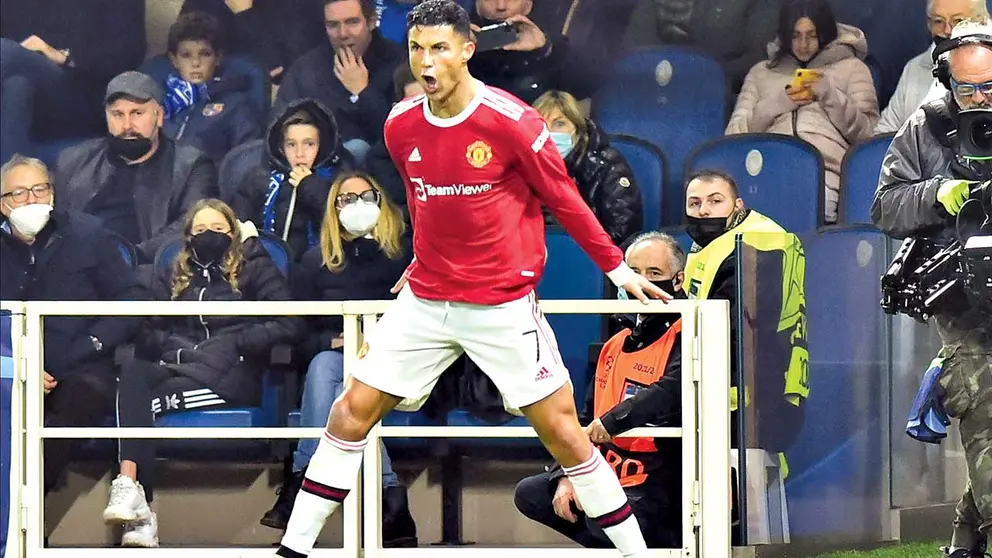 CR7 festeja uno de sus goles ante el Atalanta. EFE