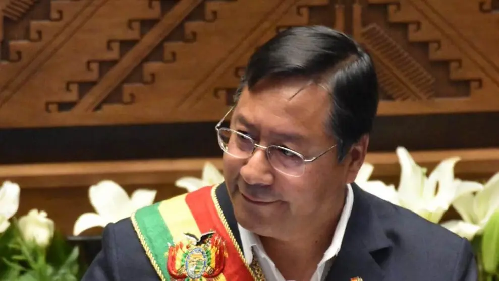 El presidente Luis Arce, durante su mensaje a la naci&oacute;n. ABI