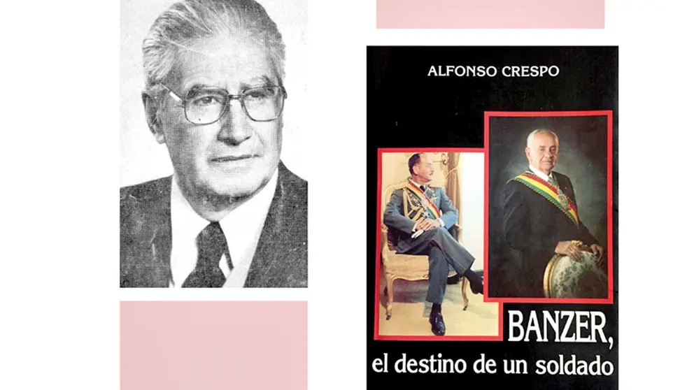 El biógrafo Alfonso Crespo y la portada de la biografía &lsquo;Banzer, el destino de un soldado&rsquo;. CORTESÍA AUTOR