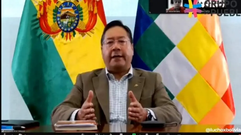 El presidente Luis Arce, desde el Zoom.