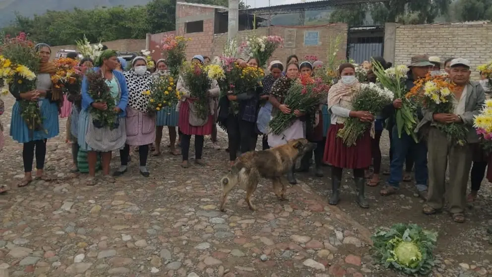 Floricultores sostienen las flores que perdieron por la granizada que cay&oacute;. CORTES&Iacute;A.