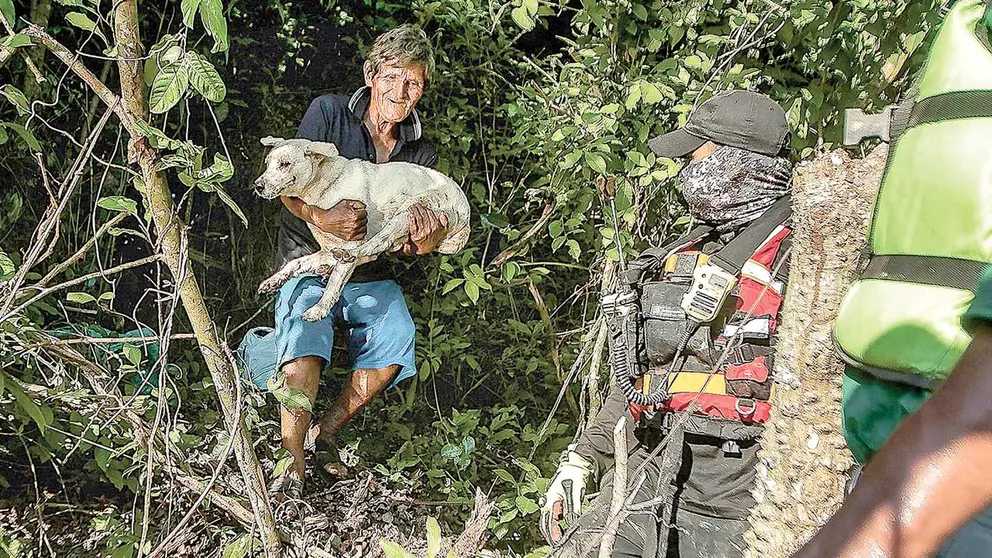 Una persona rescata a su mascota y busca ayuda en Santa Cruz. APG
